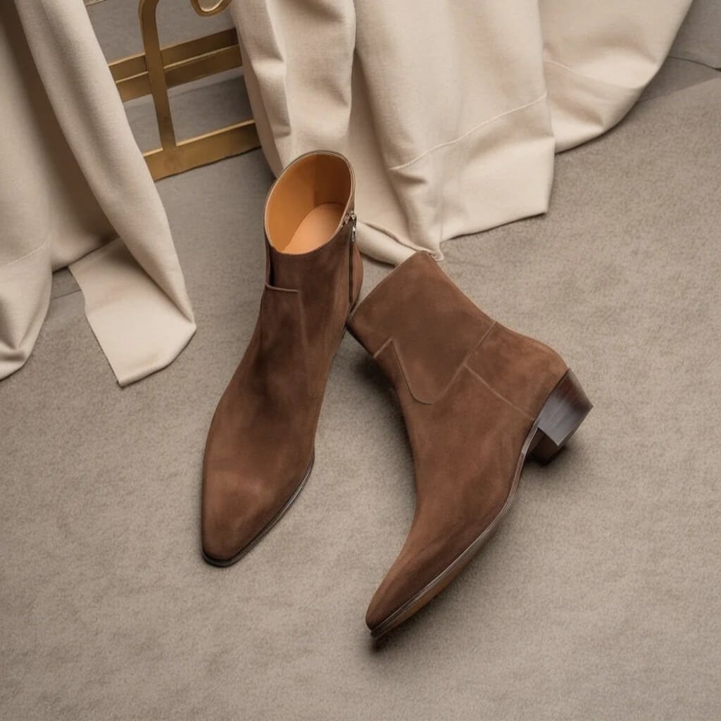 ALT text: "Proper shoe care instructions: Allow shoes to air regularly to maintain their natural shape. Dry at room temperature only to prevent shrinkage, wrinkling, hardening, and cracking from excessive sun exposure. Use shoe bags to prevent stains and mildew, and remove dry dirt with a clean cloth. Comes with a hypoallergenic luxury designer shoe bag ideal for travel, special leather cream for Mille Dollari hand-painted shoes, and a shoe horn, duster, and shiner for enhanced ease of use and care