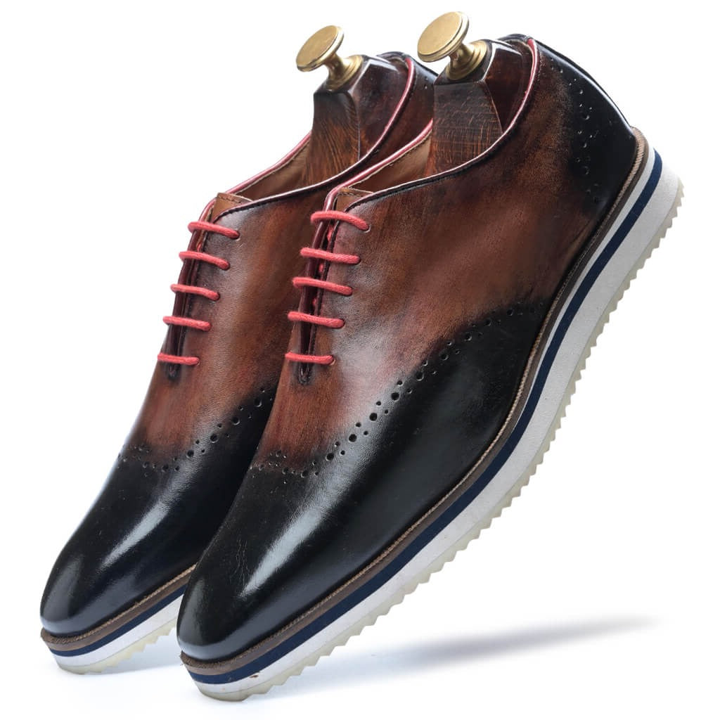 Hand-Painted Wingtip Oxford Shoes with Cream White Italian Rubber Soles – Mille Dollari