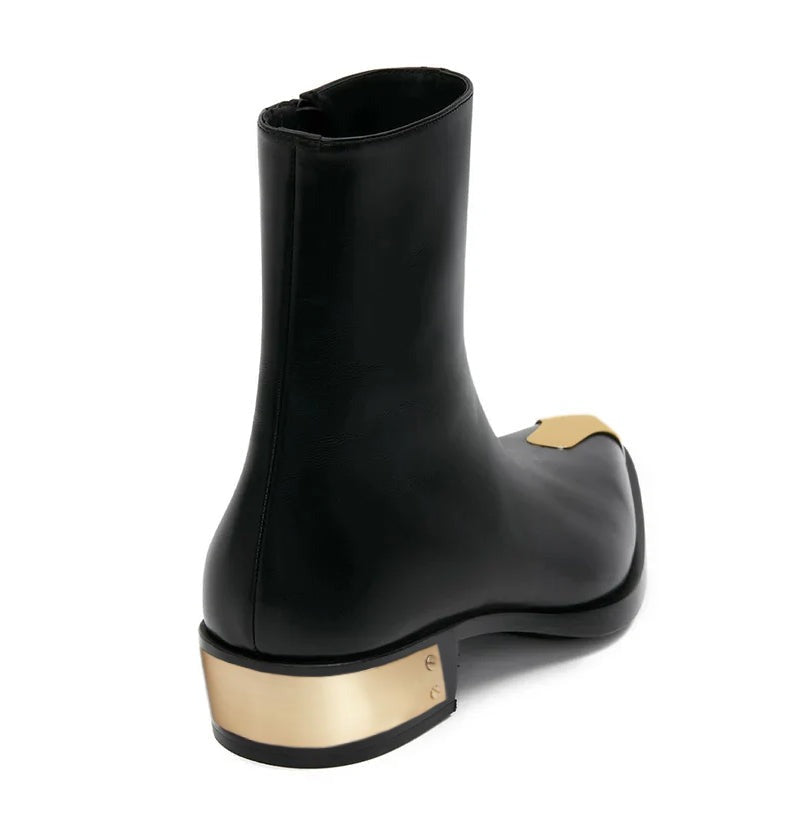 Punk Black Leather Boots with Golden Toe – Bold Streetwear Statement Footwear