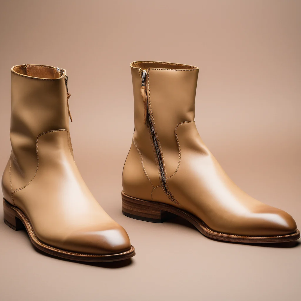 Valente" Beige Suede Leather Slip On Zipper Boots for Men