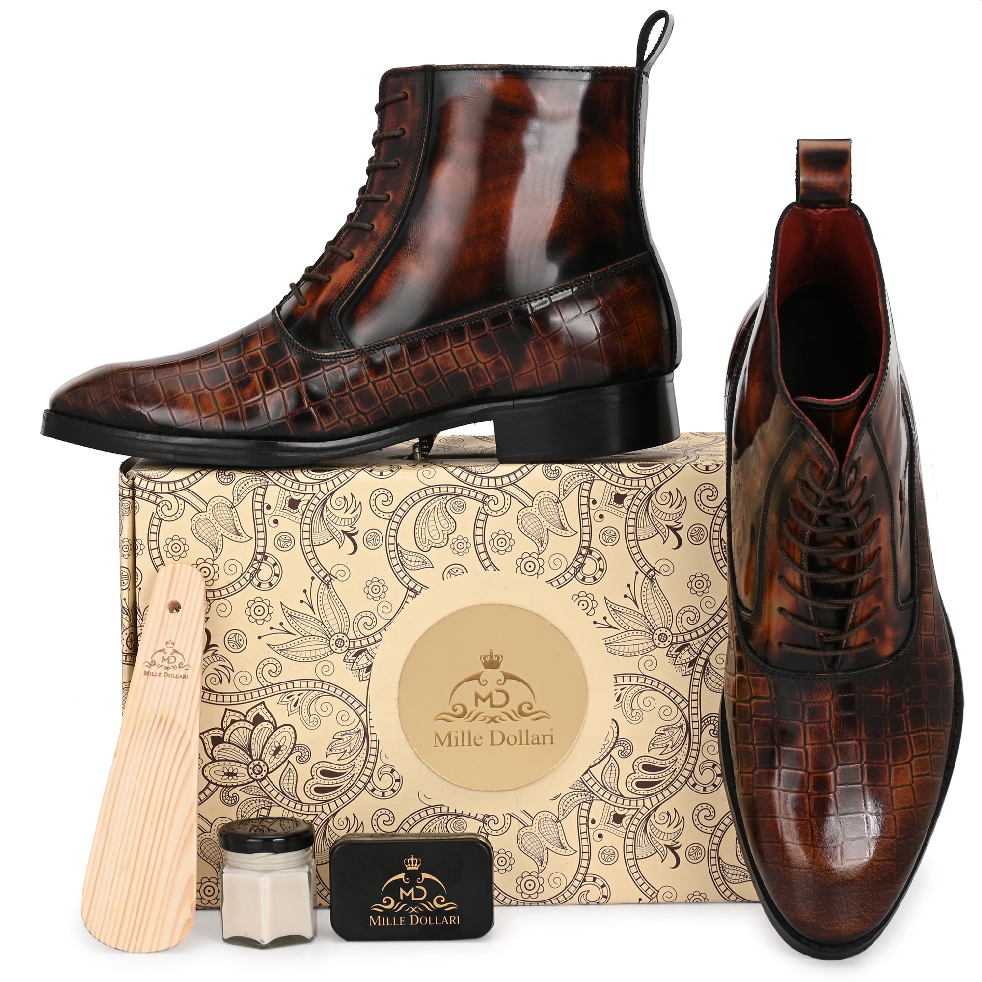 Men’s Textured Leather Lace-Up Boots – Premium Regular Fit Dress & Casual Boots