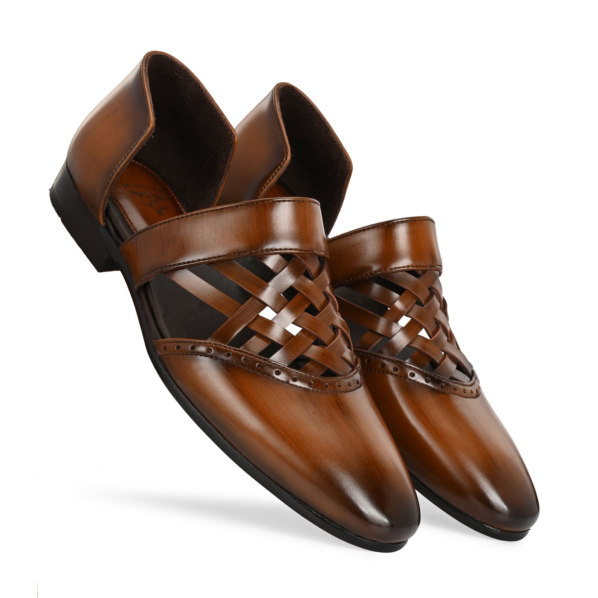 Handcrafted Men’s Brown Woven Leather Sandals