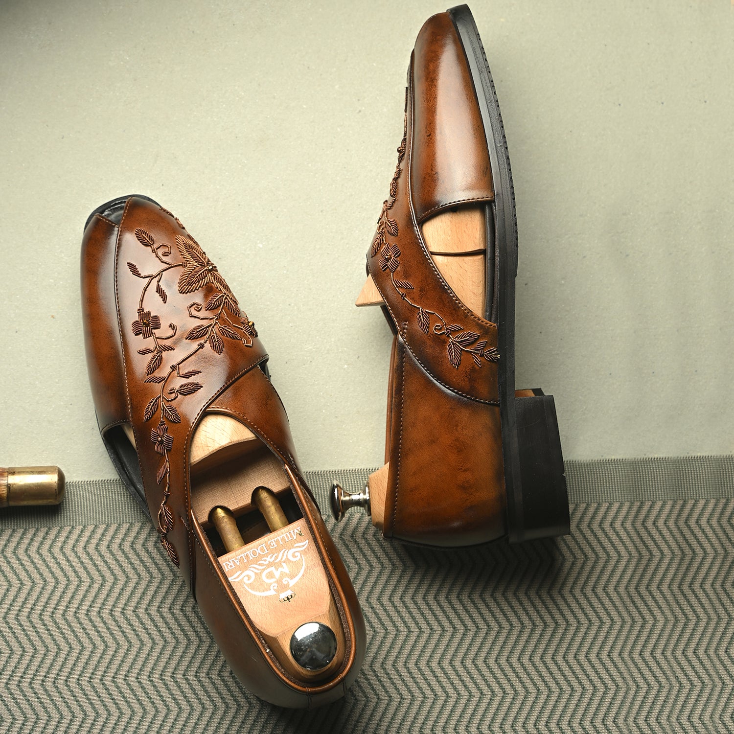 Handcrafted Men’s Brown Embossed Leather Sandals