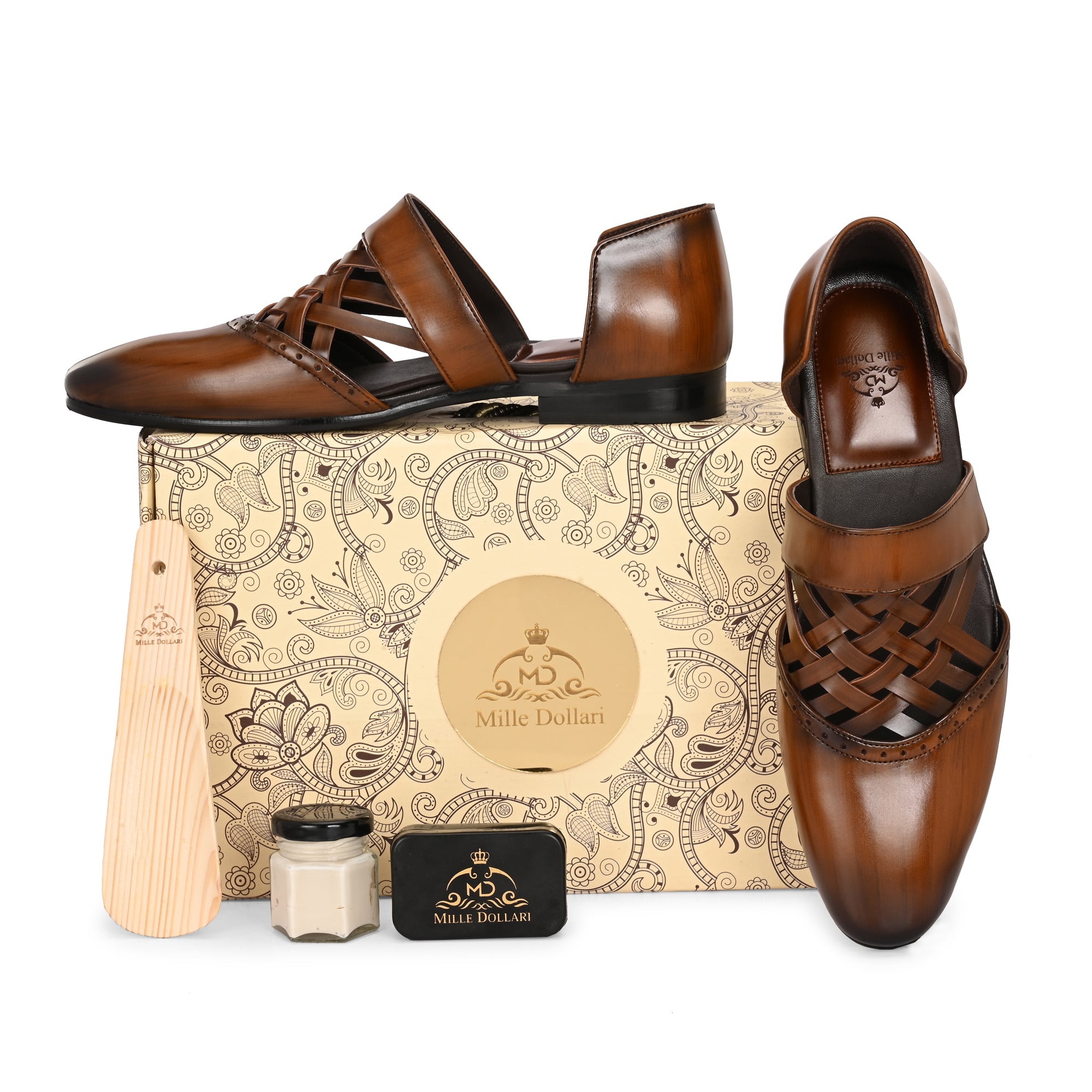 Handcrafted Men’s Brown Woven Leather Sandals