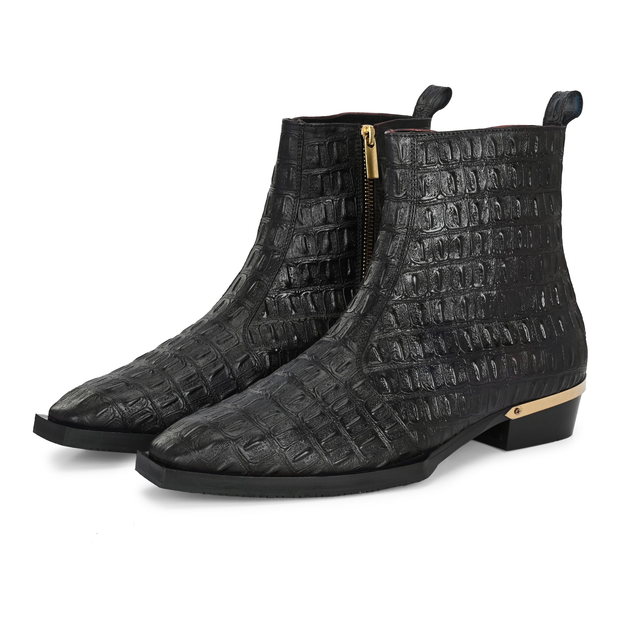 Premium Black Exotic Textured Leather Ankle Boots for Men