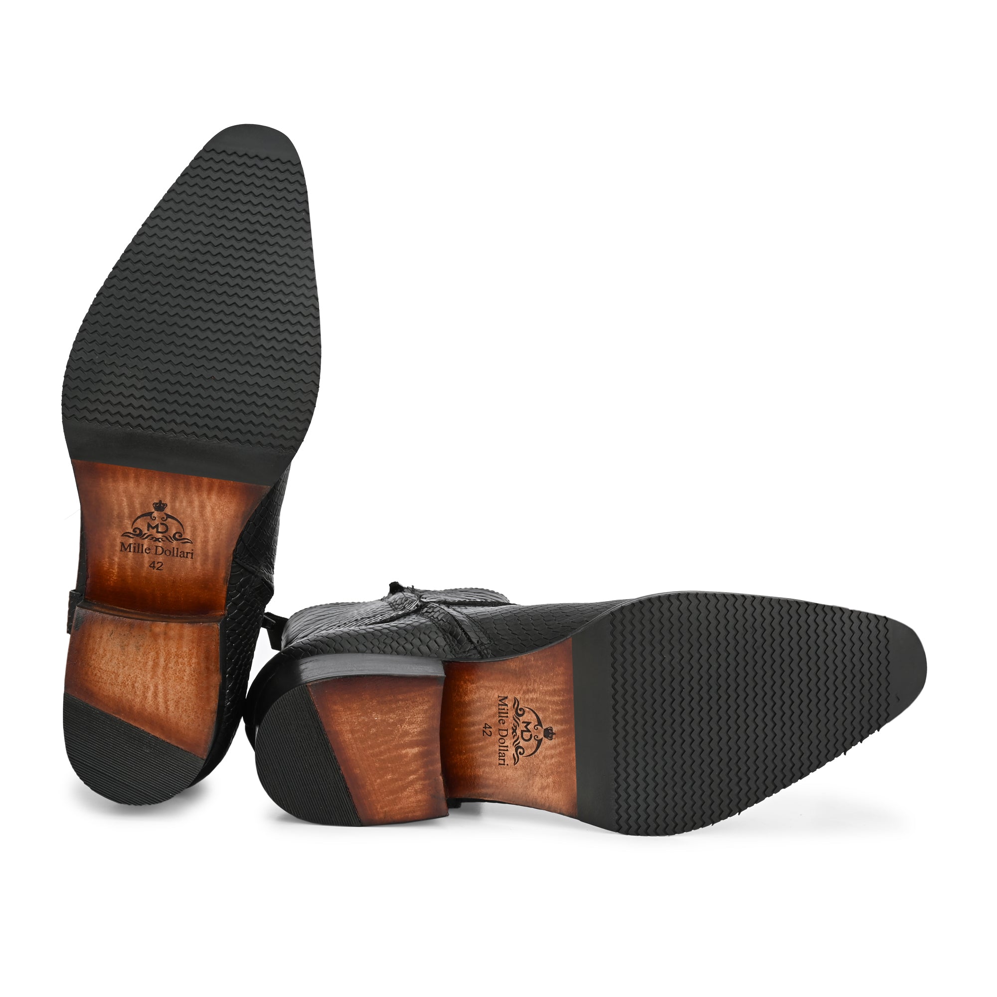 Men’s Black Snakeskin Leather Western Ankle Boots with Metal Toe Cap