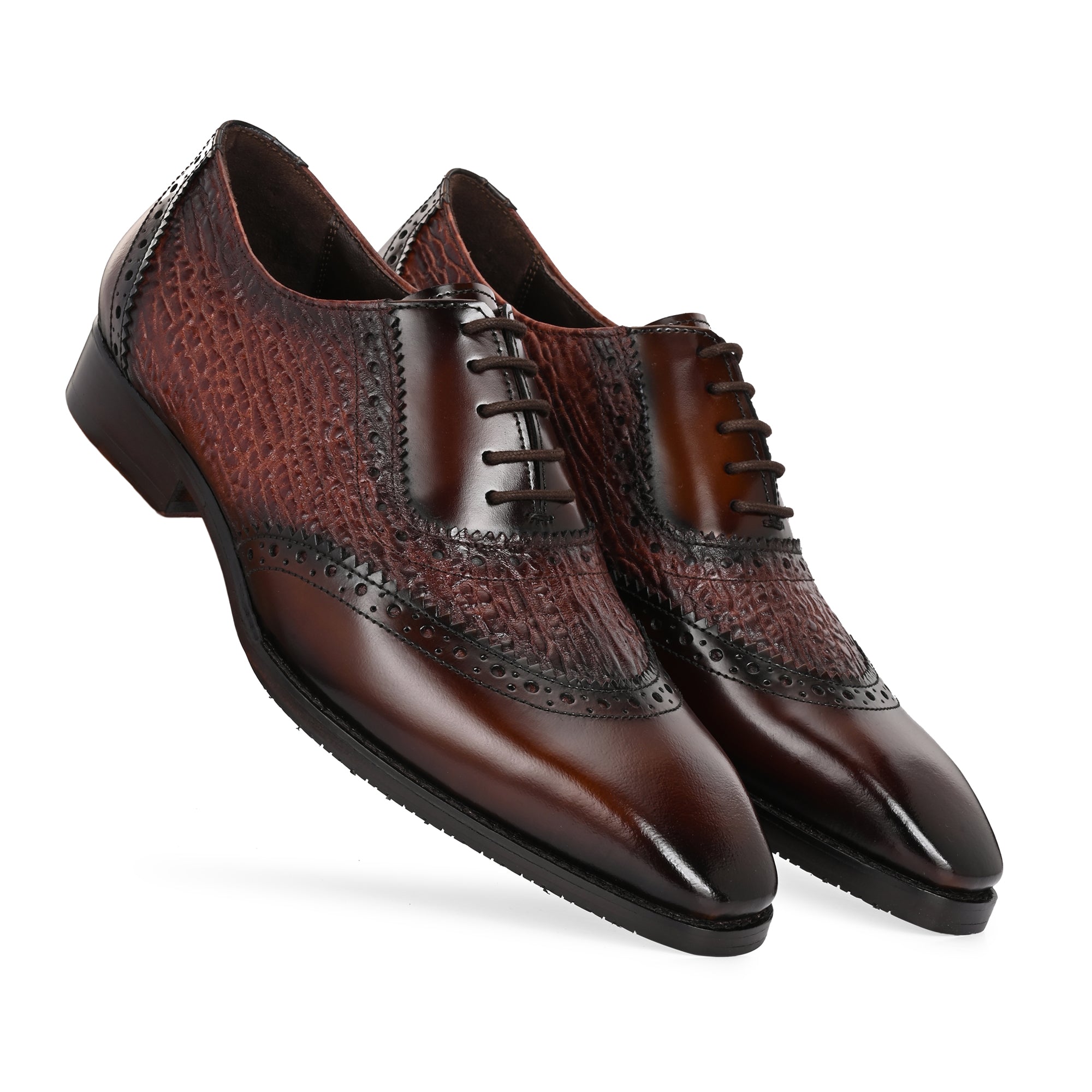 Premium Brown Textured Leather Oxford Brogues for Men