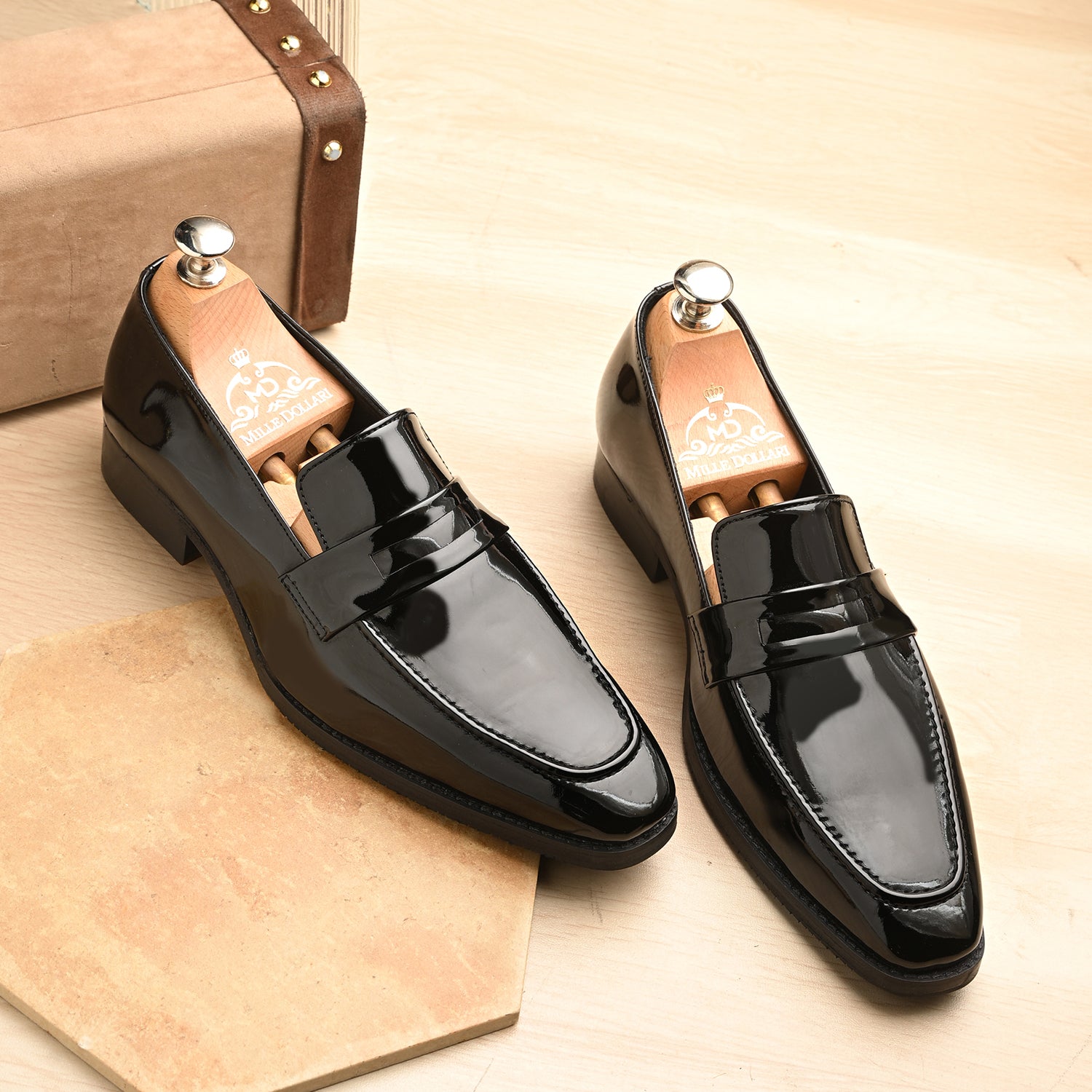 Men’s Black Patent Leather Penny Loafers
