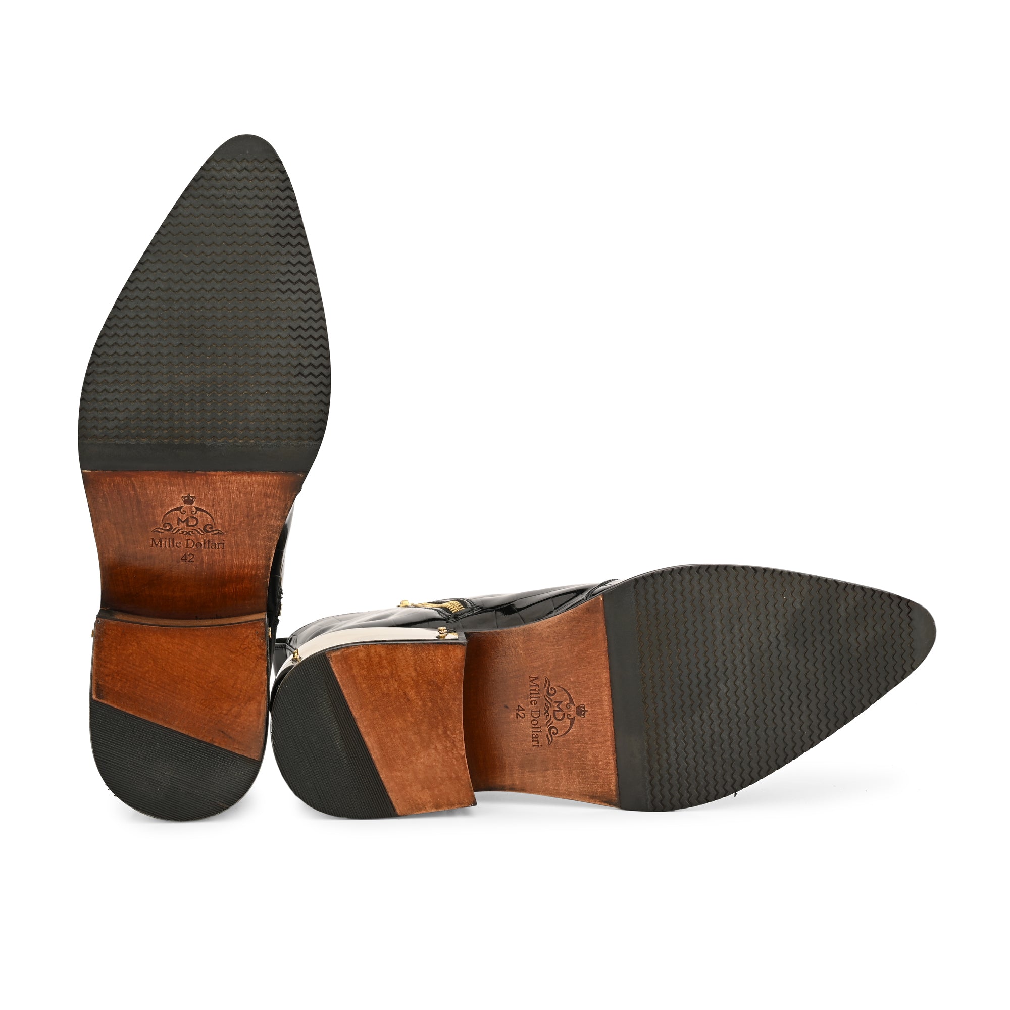 Luxury Black Patent Croc Leather Men’s Ankle Boots with Gold Toe Cap & Heel