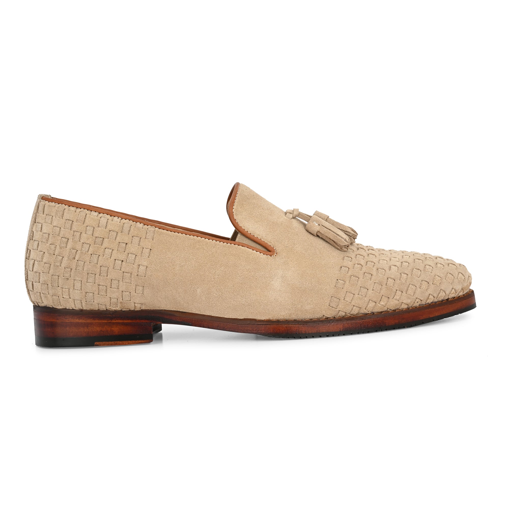 Men’s Beige Suede Woven Tassel Loafers
