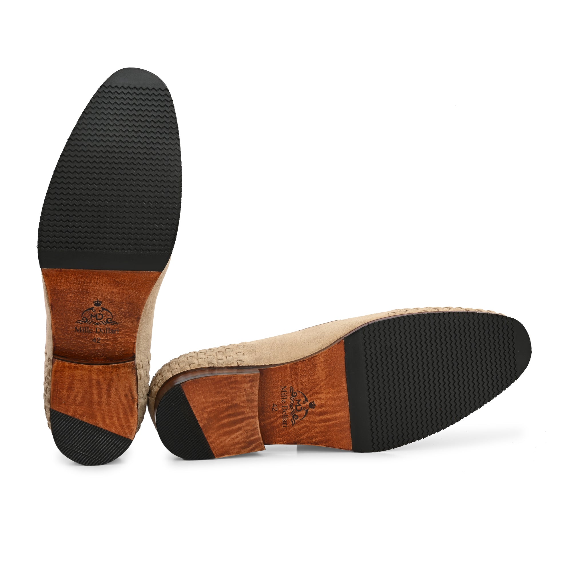 Men’s Beige Suede Woven Tassel Loafers