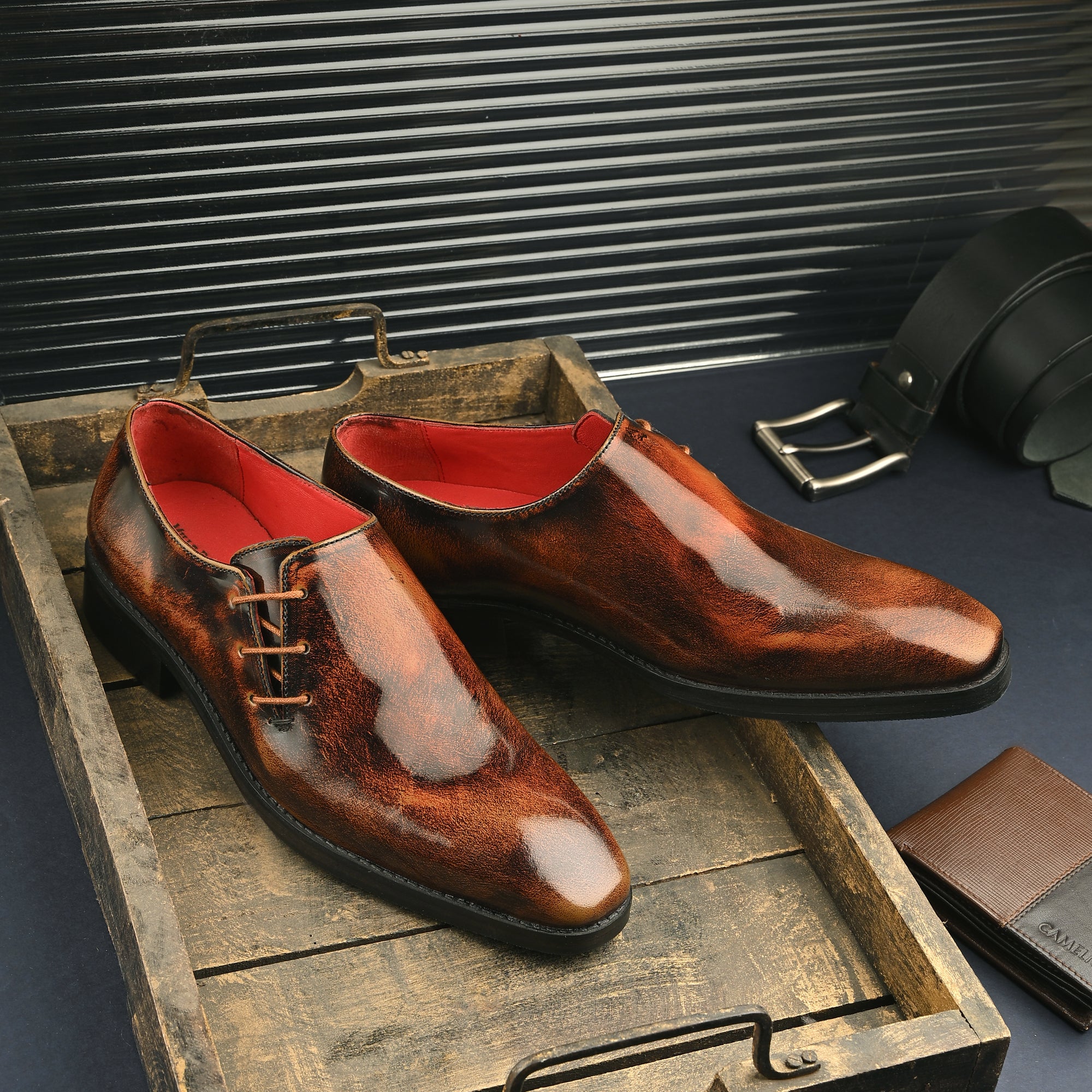 Men’s black leather formal slip-on dress shoes with cushioned insole and sleek design