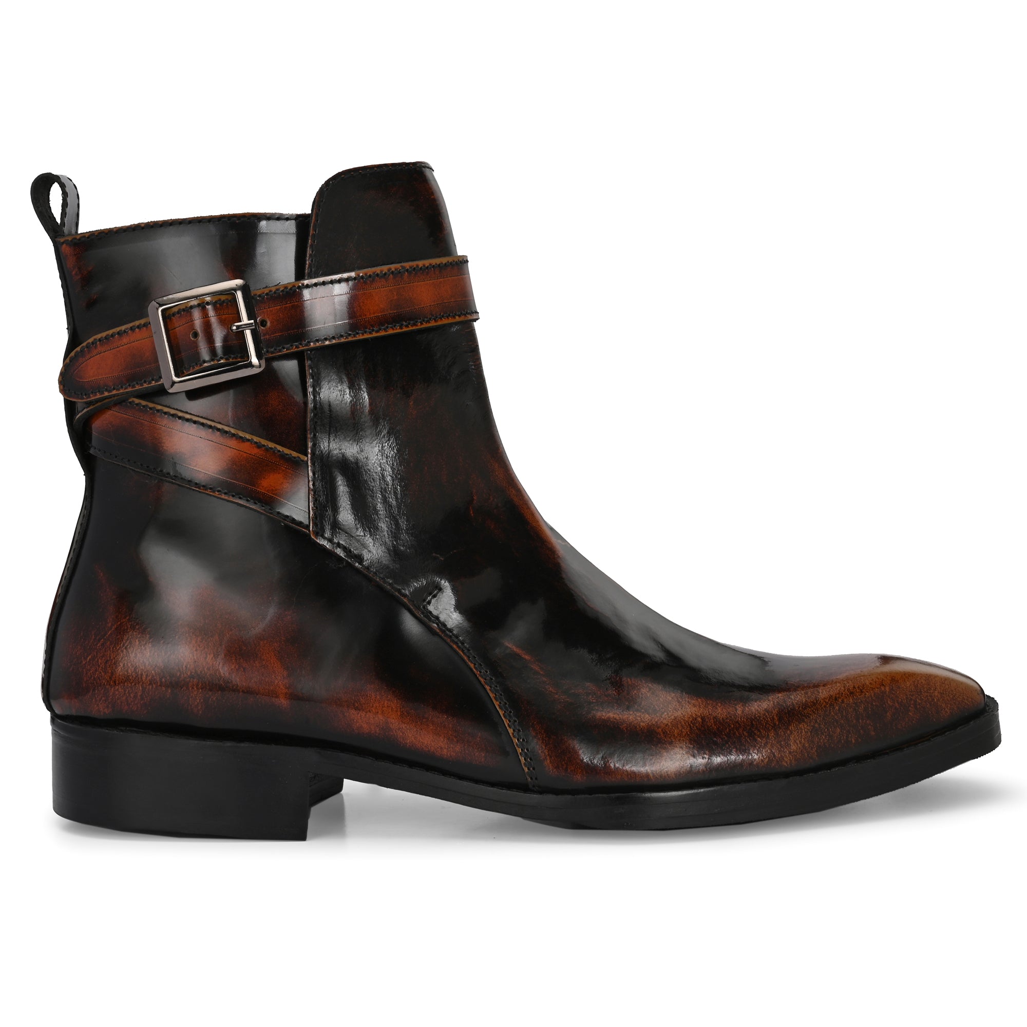 The "Verona" Artisan Burnished Leather Buckle Ankle Boot