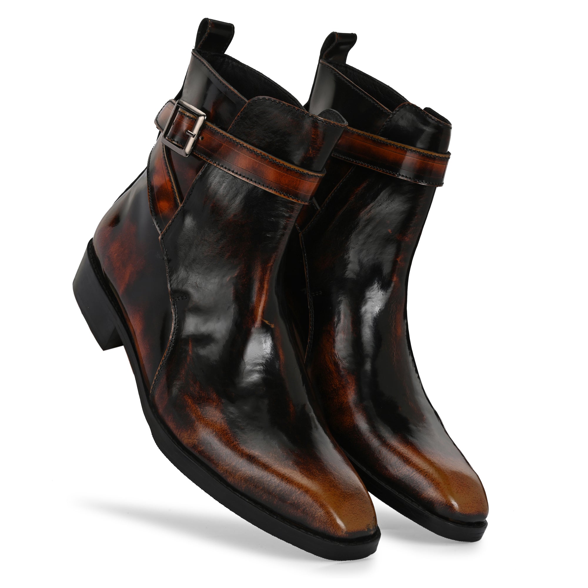 The "Verona" Artisan Burnished Leather Buckle Ankle Boot