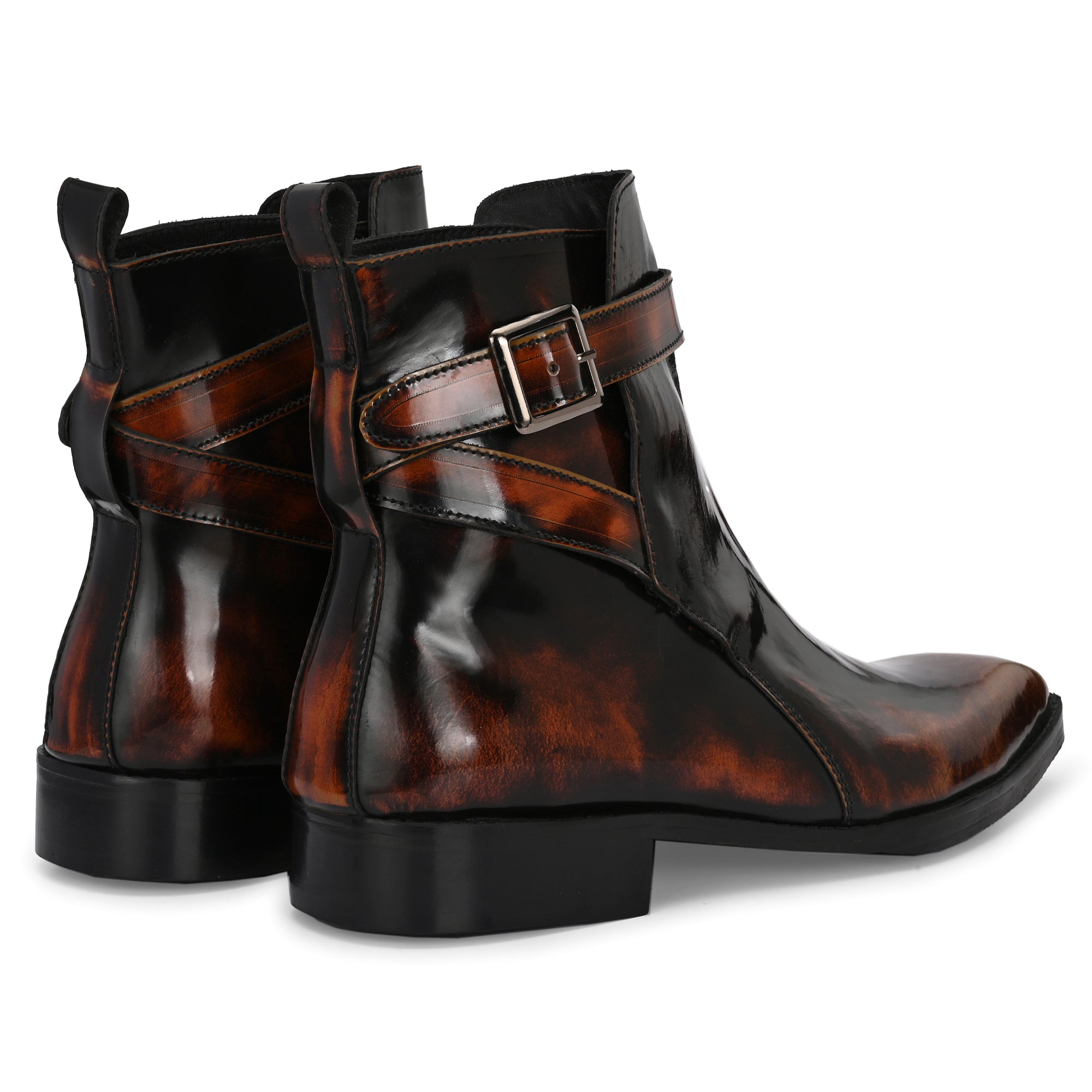 The "Verona" Artisan Burnished Leather Buckle Ankle Boot