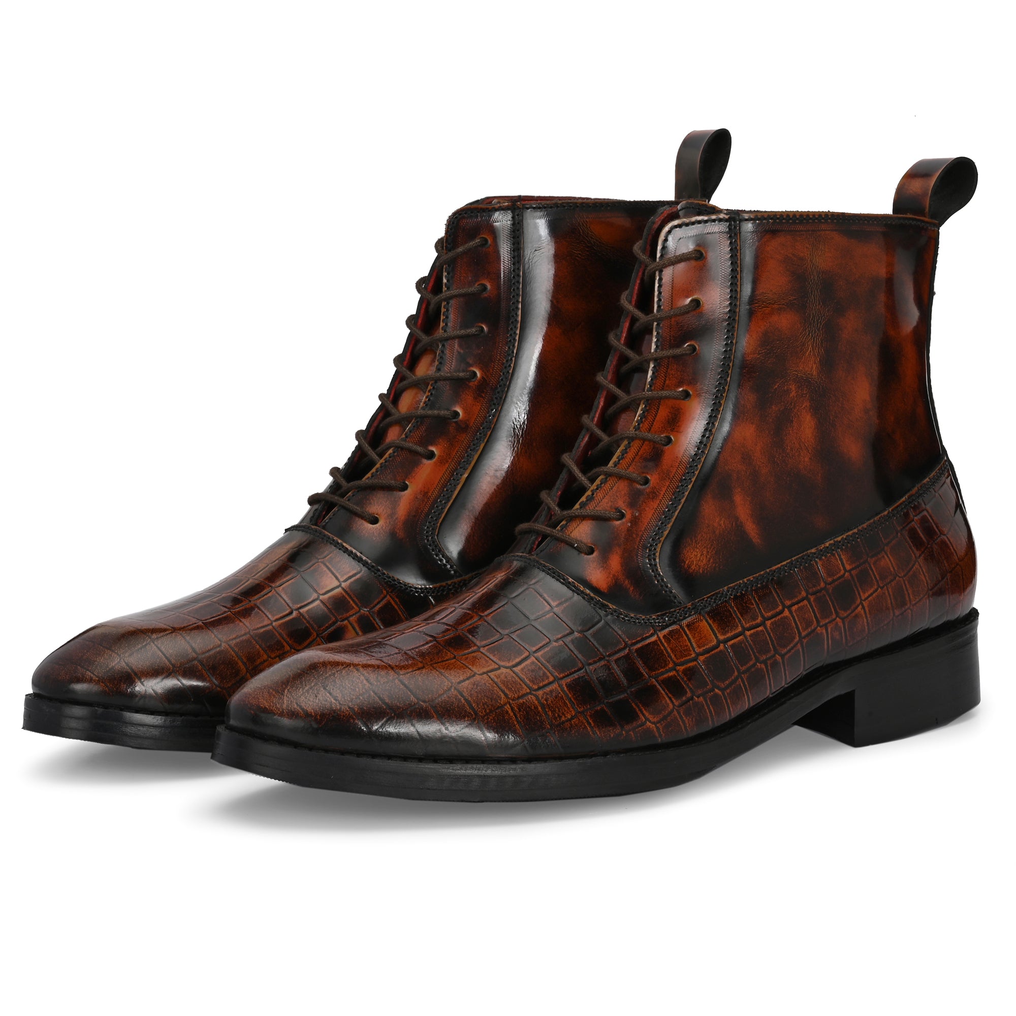 Men’s Textured Leather Lace-Up Boots – Premium Regular Fit Dress & Casual Boots