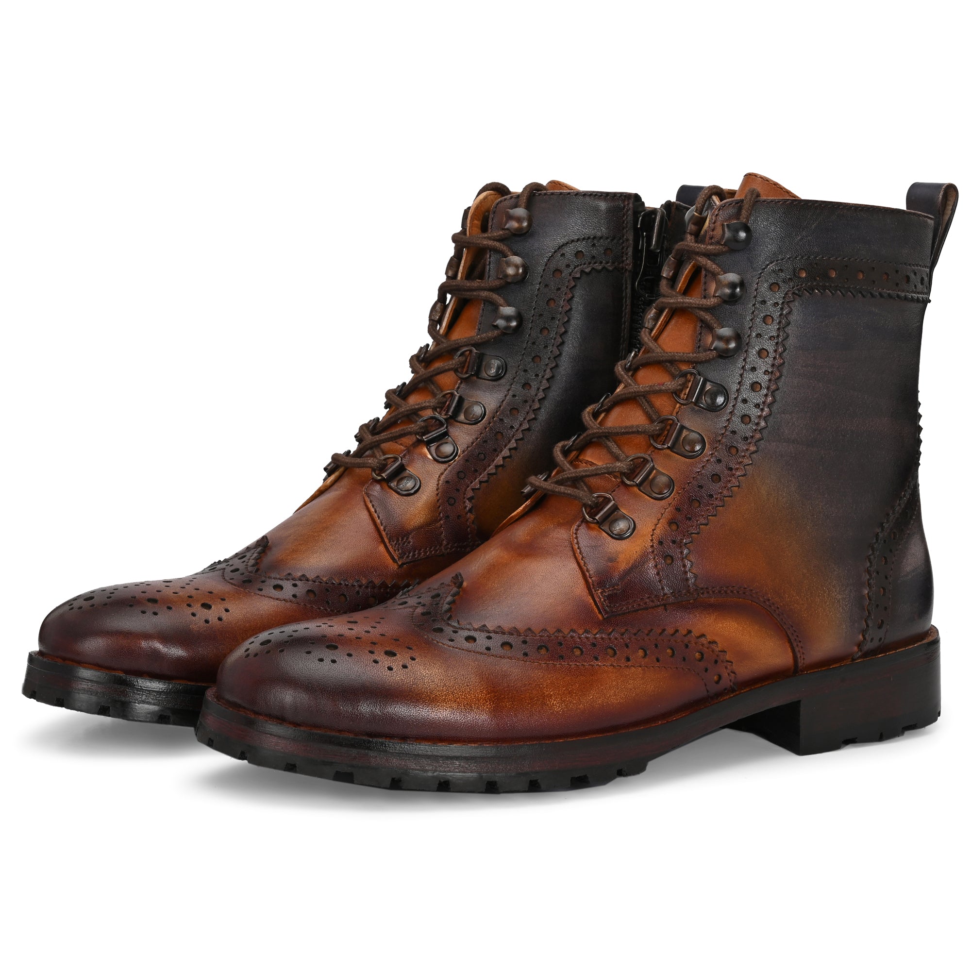 Men’s Brogue Leather Boots – Premium Handcrafted Wingtip Lace-Up Ankle Boots