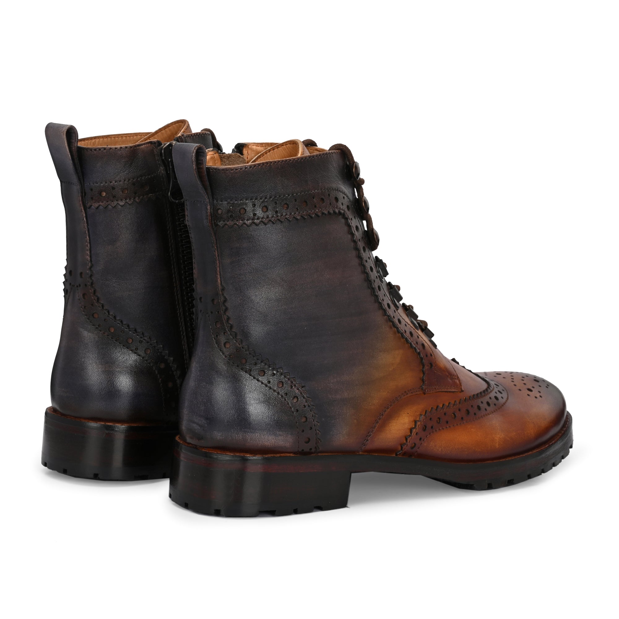 Men’s Brogue Leather Boots – Premium Handcrafted Wingtip Lace-Up Ankle Boots