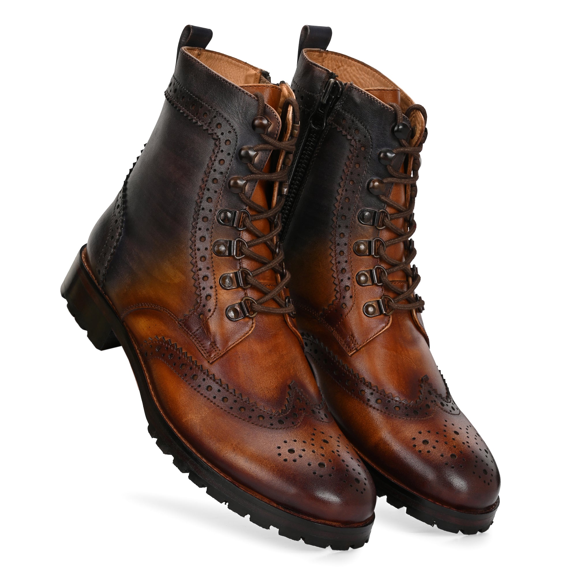 Men’s Brogue Leather Boots – Premium Handcrafted Wingtip Lace-Up Ankle Boots