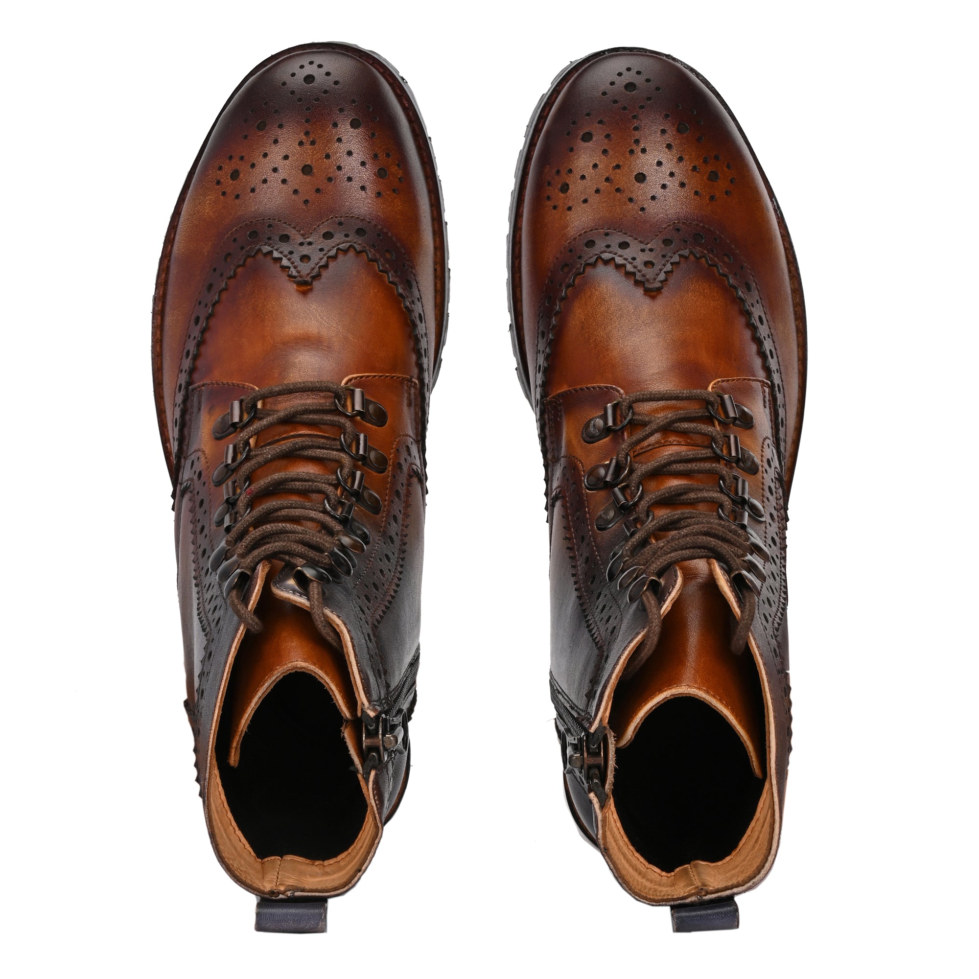 Men’s Brogue Leather Boots – Premium Handcrafted Wingtip Lace-Up Ankle Boots