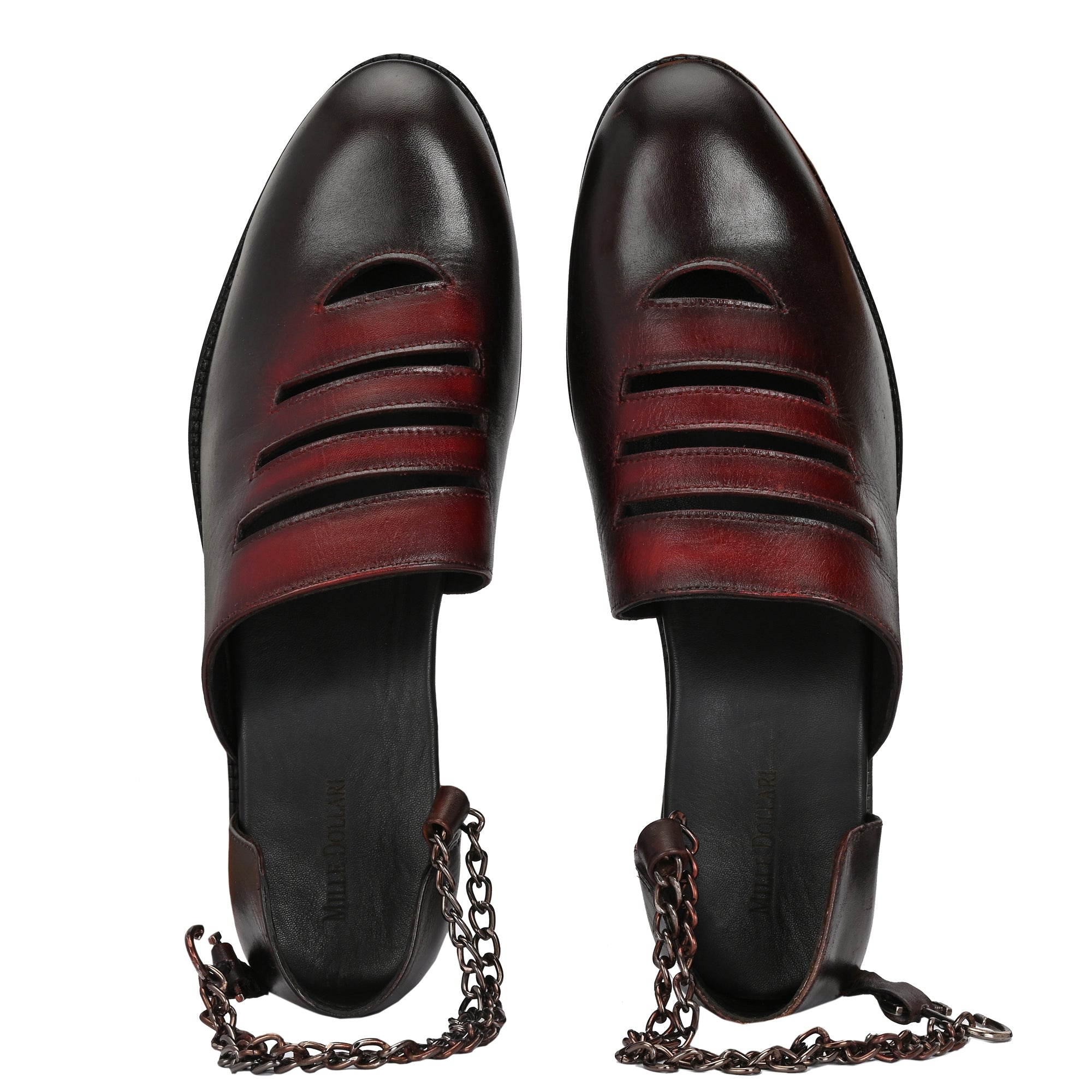 Handcrafted Men’s Leather Cut-Out Sandals with Chain Strap