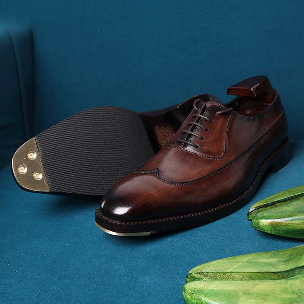 Men’s dark brown leather formal derby shoes with lace-up closure and smooth polished finish