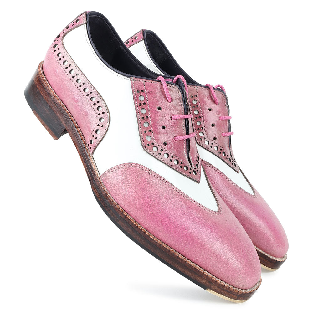 Pink & White Two-Tone Leather Brogue Oxford Shoes for Men