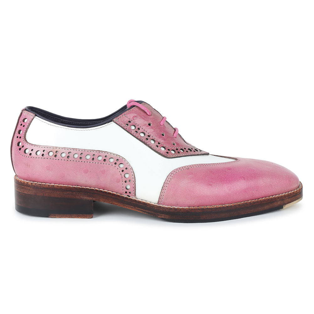 Pink & White Two-Tone Leather Brogue Oxford Shoes for Men