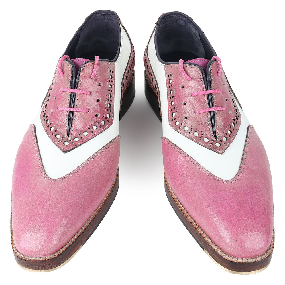 Pink & White Two-Tone Leather Brogue Oxford Shoes for Men