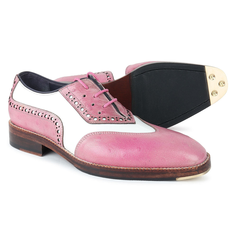 Pink & White Two-Tone Leather Brogue Oxford Shoes for Men