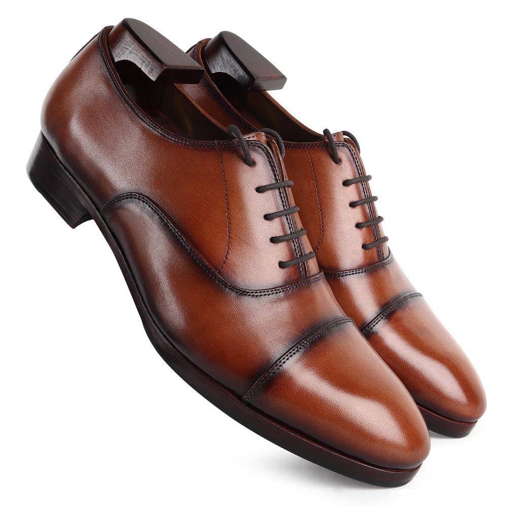 Men’s Brown Leather Cap Toe Oxford Shoes | Classic Lace-Up Formal Dress Shoes