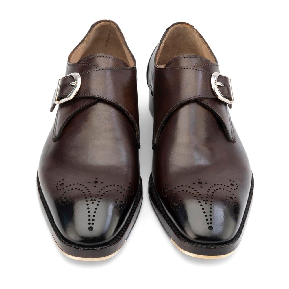 Men’s Dark Brown Leather Monk Strap Shoes | Premium Single Buckle Brogue Formal Shoes