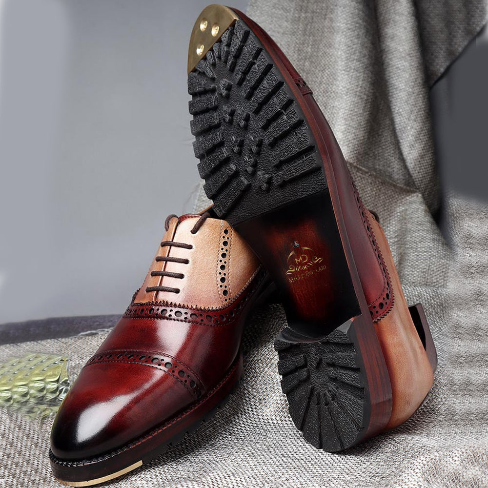 Men’s Two Tone Leather Brogue Oxford Shoes | Premium Formal Lace-Up Dress Shoes