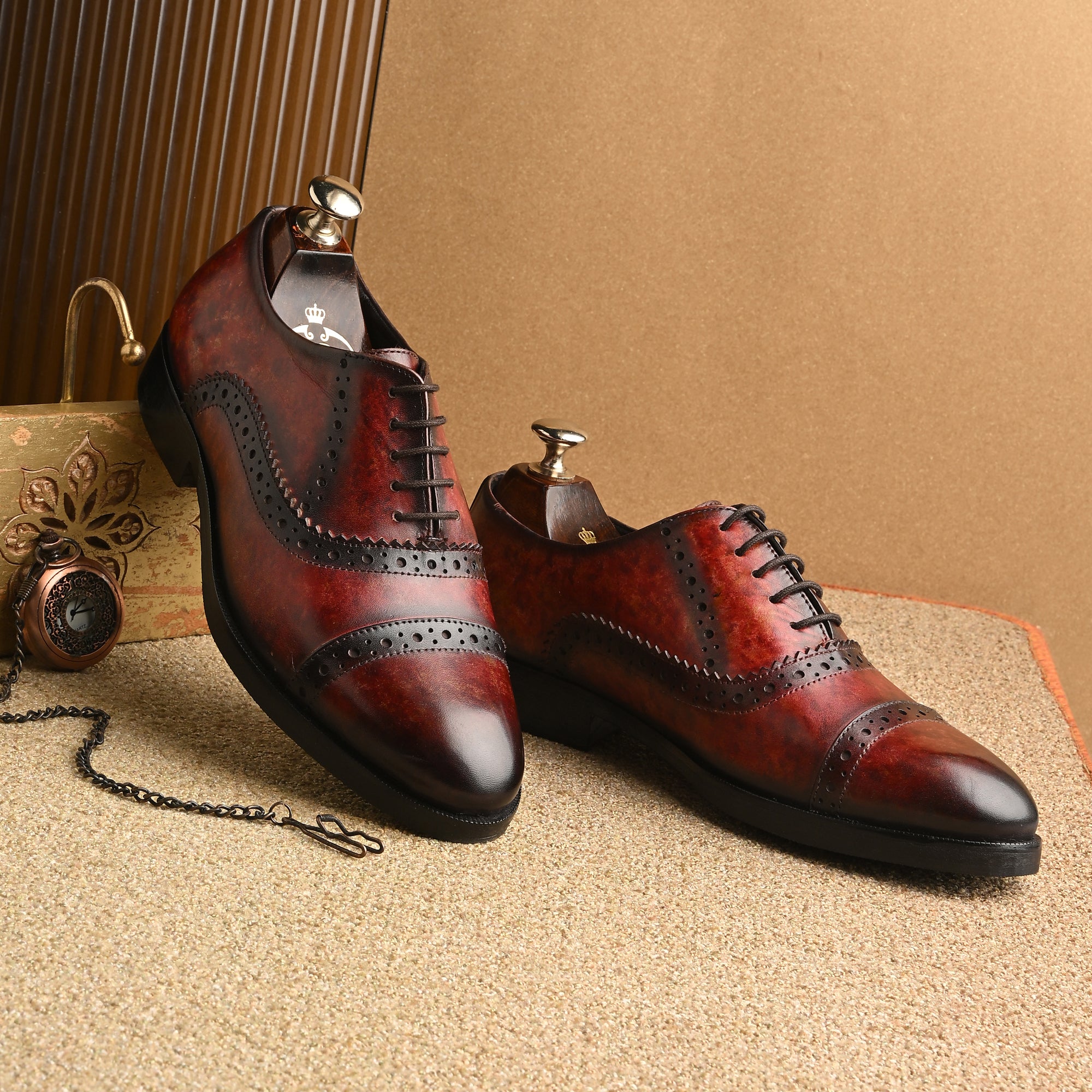 Luxury Mille Dollari Imperial Marbelato Oxford shoes in Argentina leather with marble patina finish, brogue detailing, and leather sole.