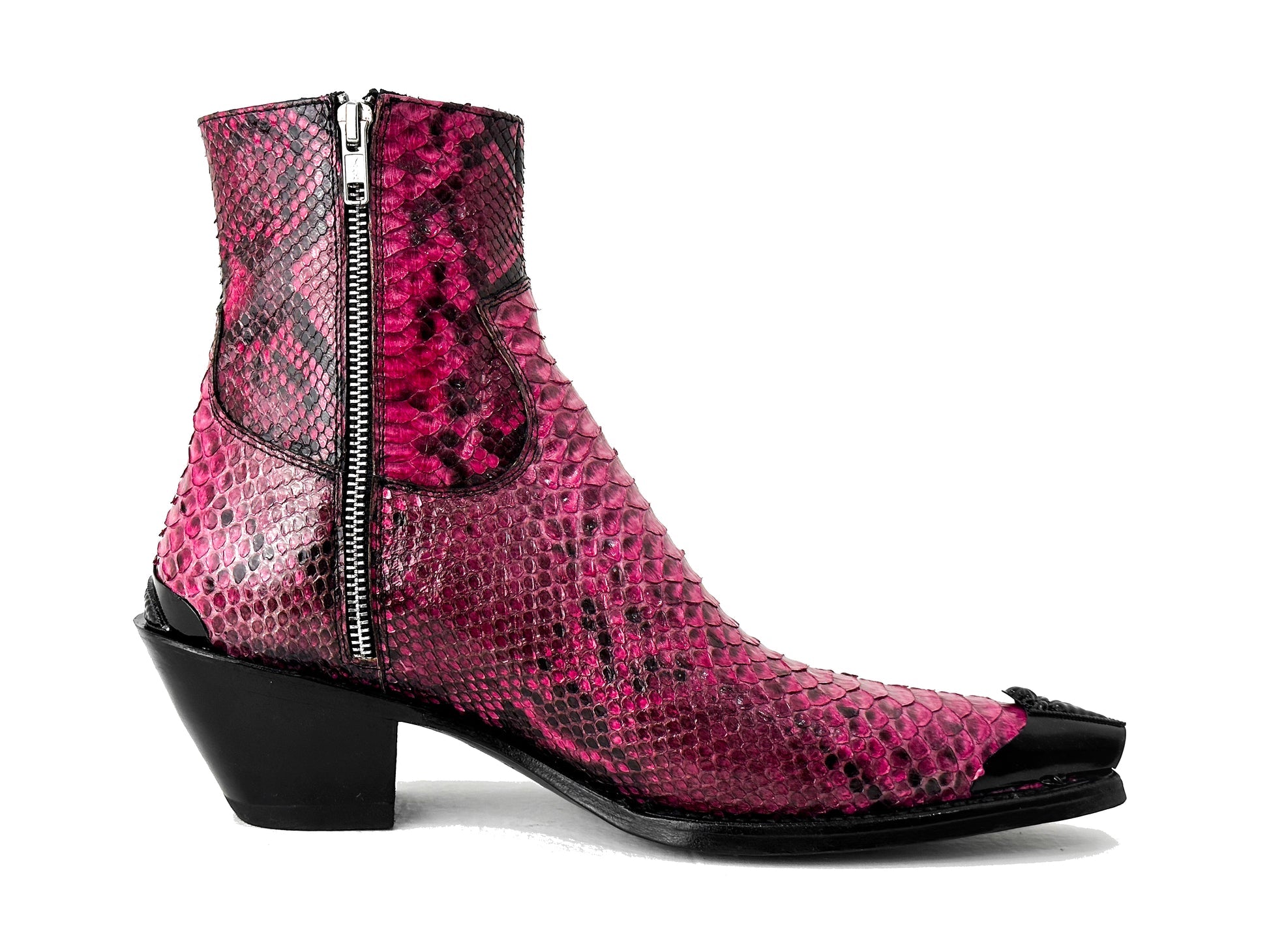 Men’s Pink Python Texture Leather Ankle Boots | Luxury Exotic Skin Zip-Up Dress Boots