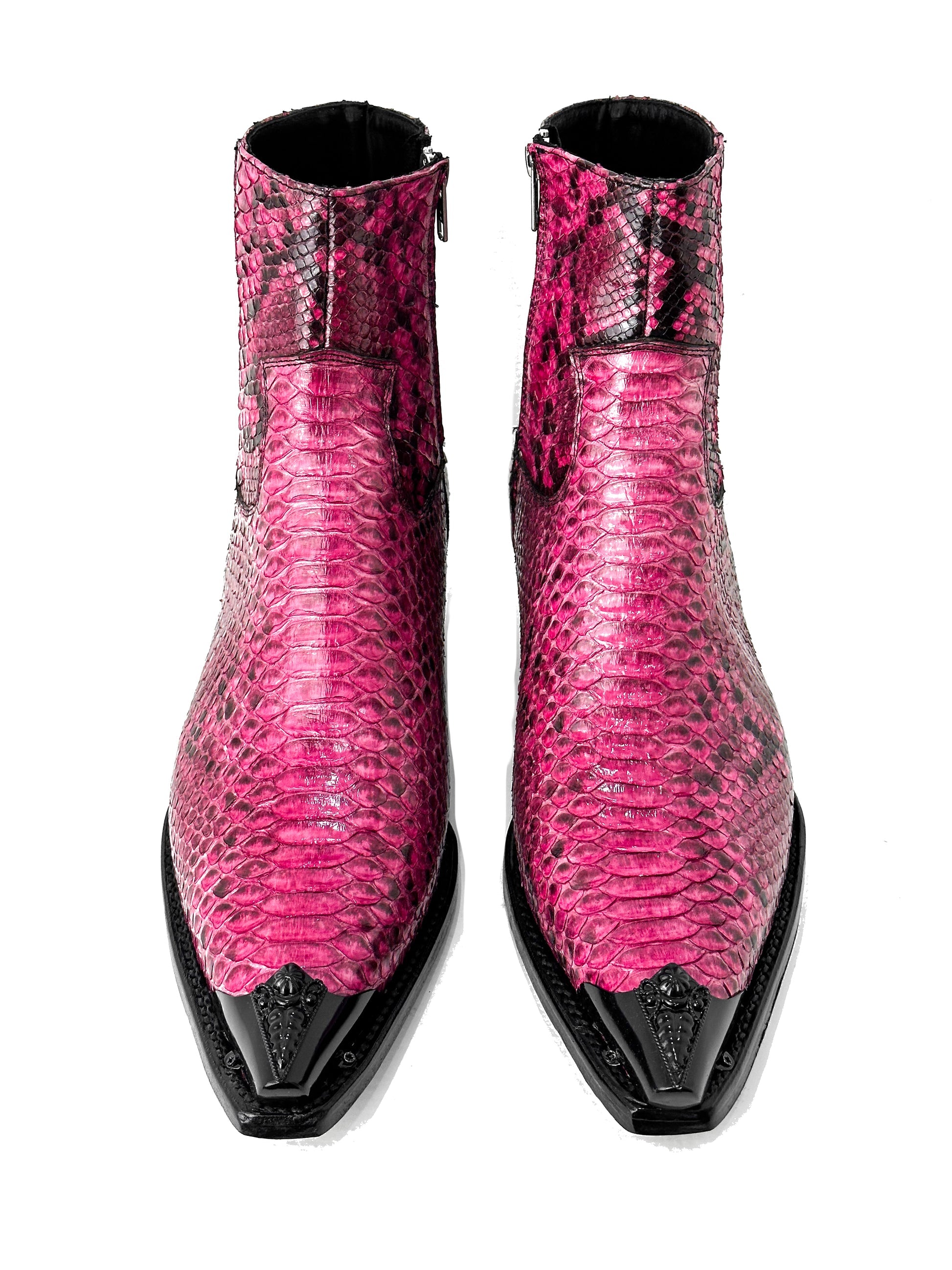 Men’s Pink Python Texture Leather Ankle Boots | Luxury Exotic Skin Zip-Up Dress Boots