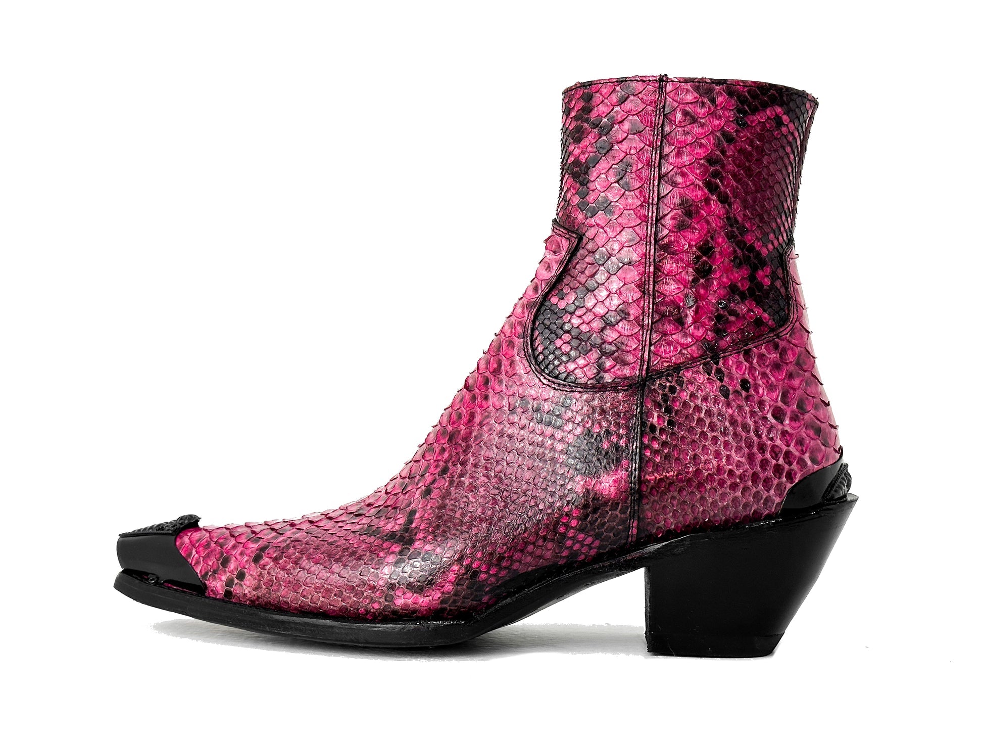 Men’s Pink Python Texture Leather Ankle Boots | Luxury Exotic Skin Zip-Up Dress Boots
