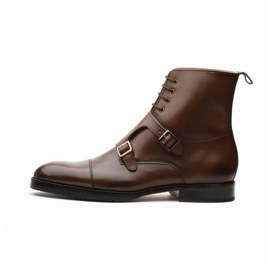 Men’s Brown Leather Monk Strap Boots – Handmade Ankle Dress Boots