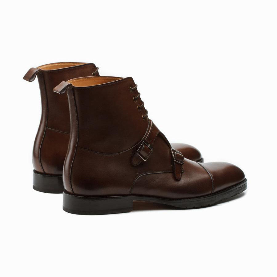 Men’s Brown Leather Monk Strap Boots – Handmade Ankle Dress Boots
