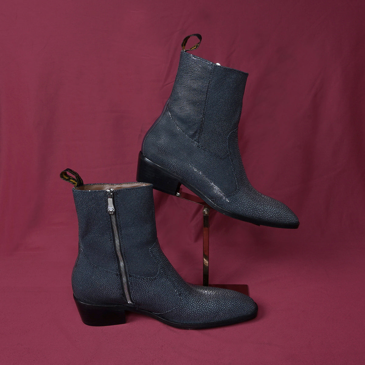 Men’s Textured Leather Ankle Boots | Premium Stingray-Style Finish | Side Zip Formal & Casual Boots