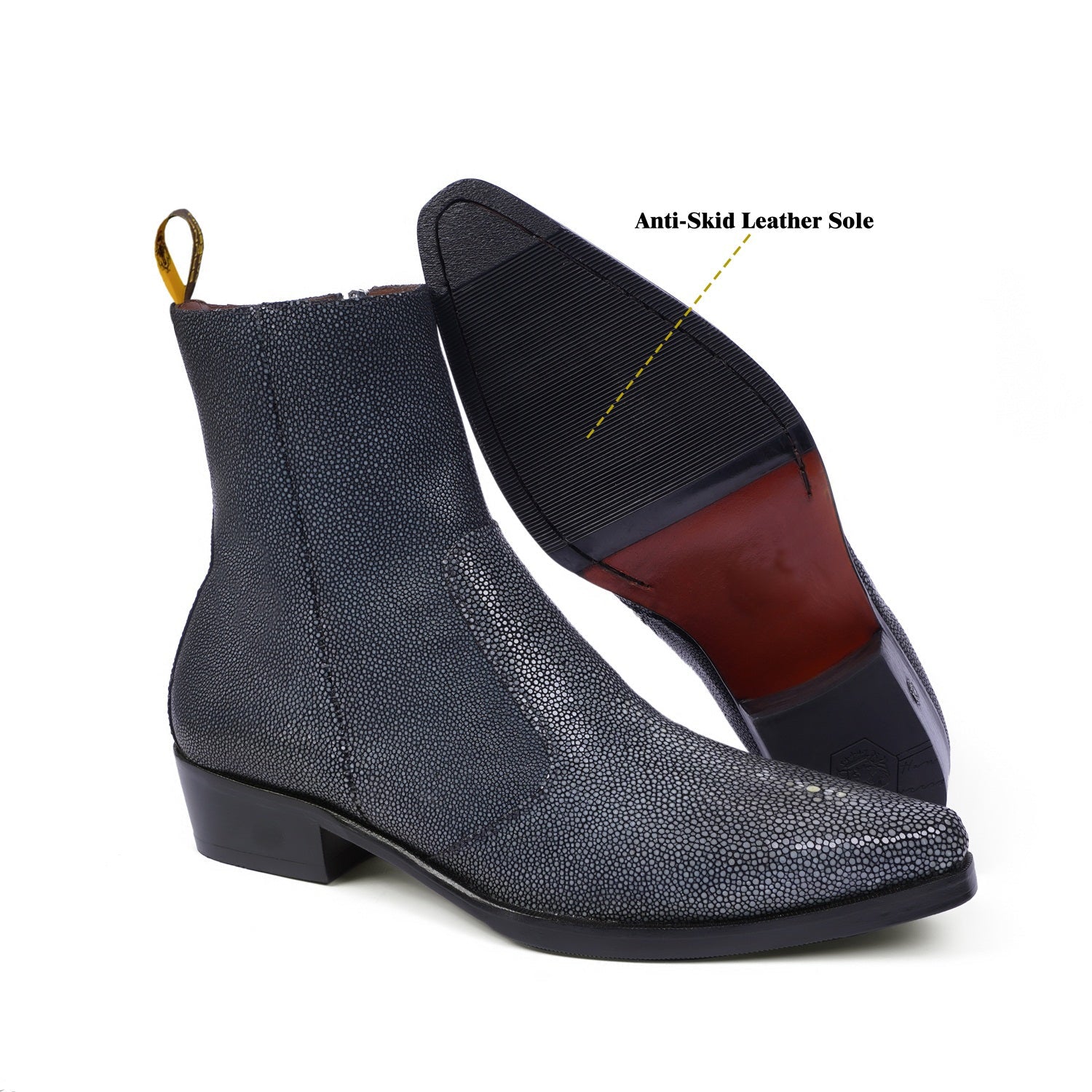 Men’s Textured Leather Ankle Boots | Premium Stingray-Style Finish | Side Zip Formal & Casual Boots