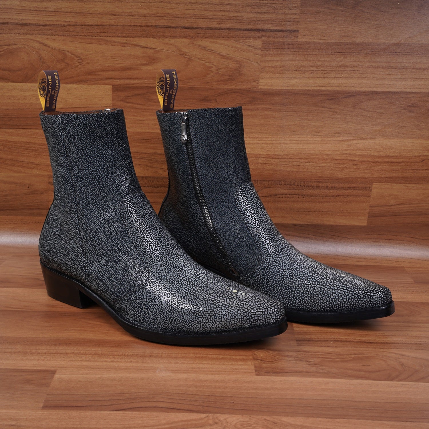 Men’s Textured Leather Ankle Boots | Premium Stingray-Style Finish | Side Zip Formal & Casual Boots