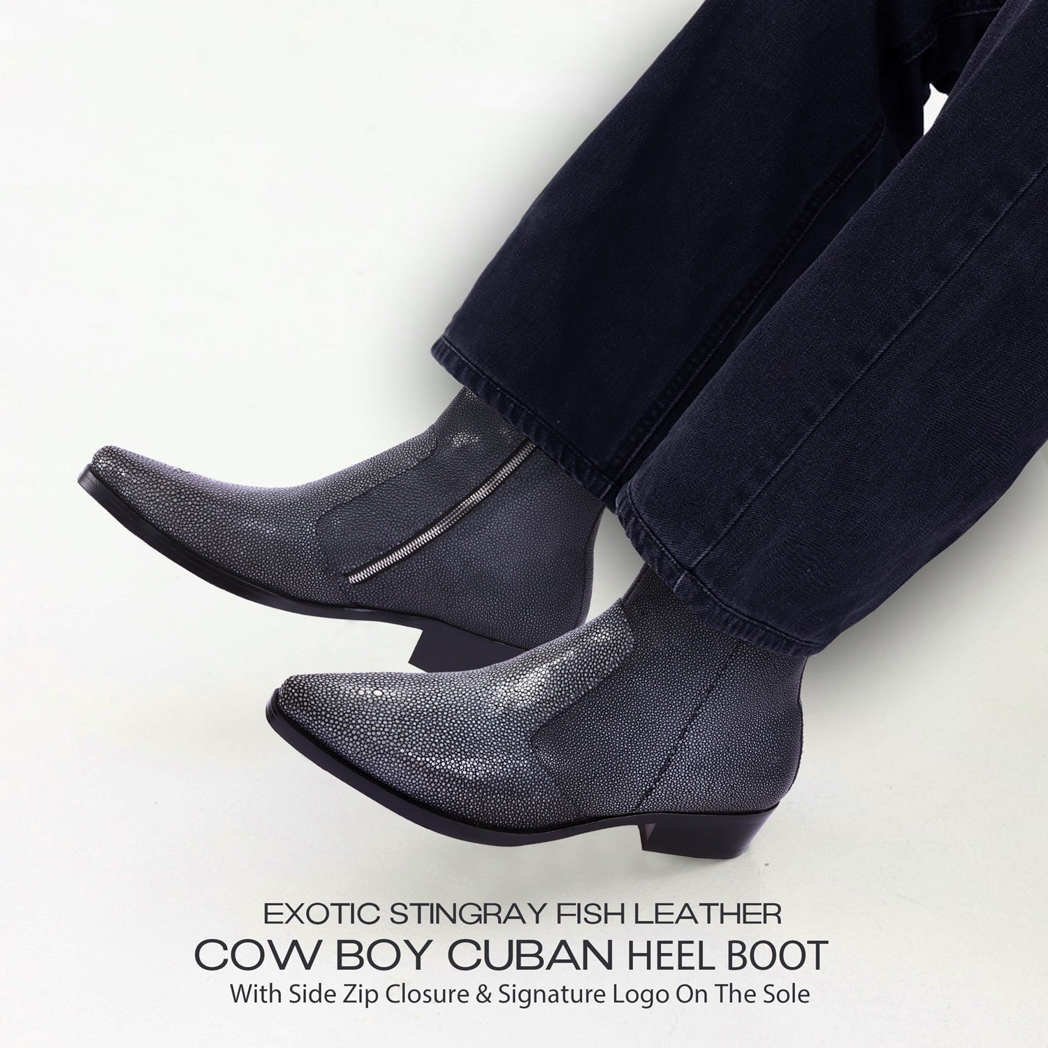 Men’s Textured Leather Ankle Boots | Premium Stingray-Style Finish | Side Zip Formal & Casual Boots