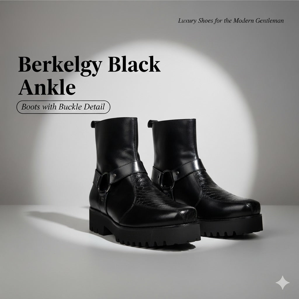 Berkeley Black Ankle Boots with Buckle Detail