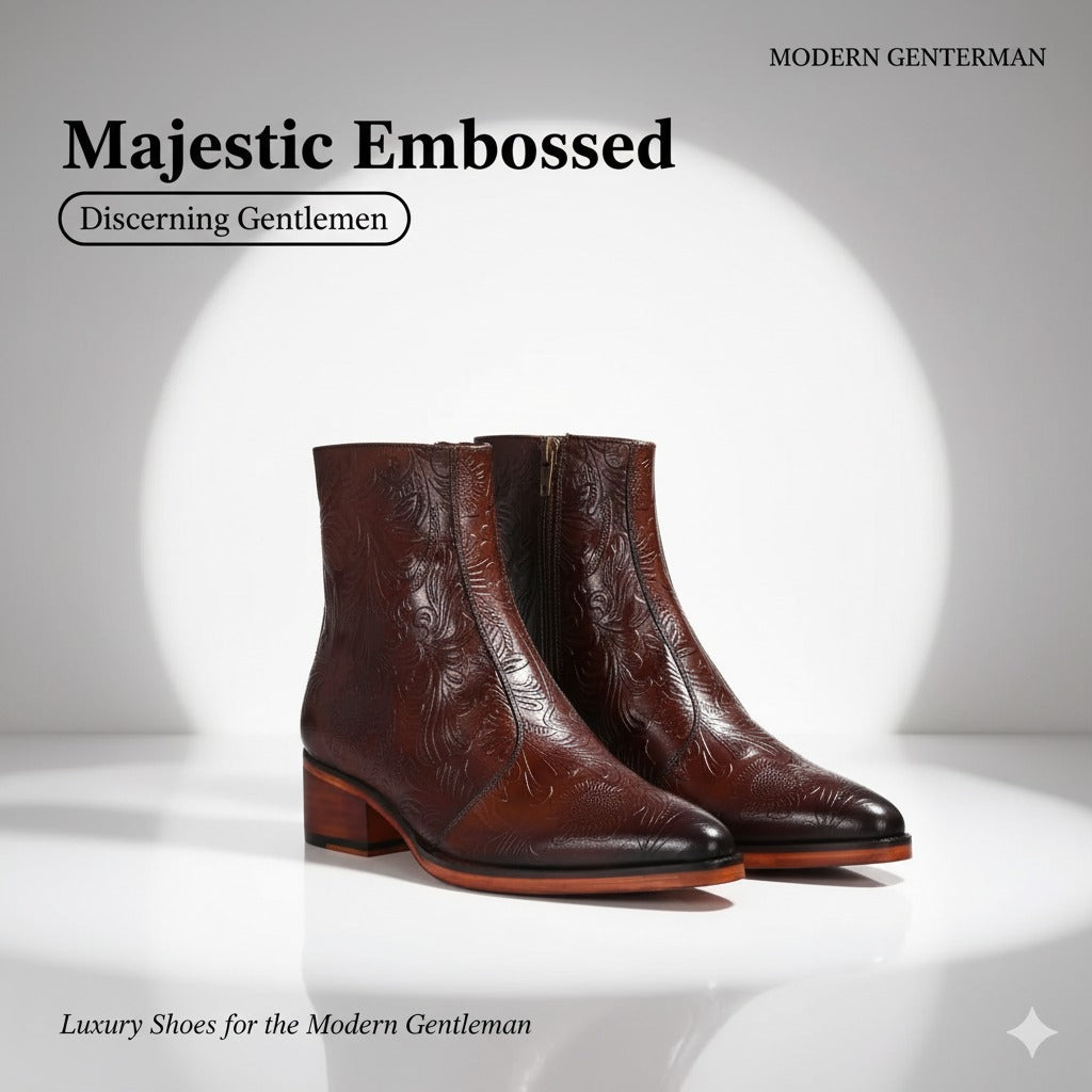 Majestic Embossed Italian Leather Boots for Discerning Gentlemen