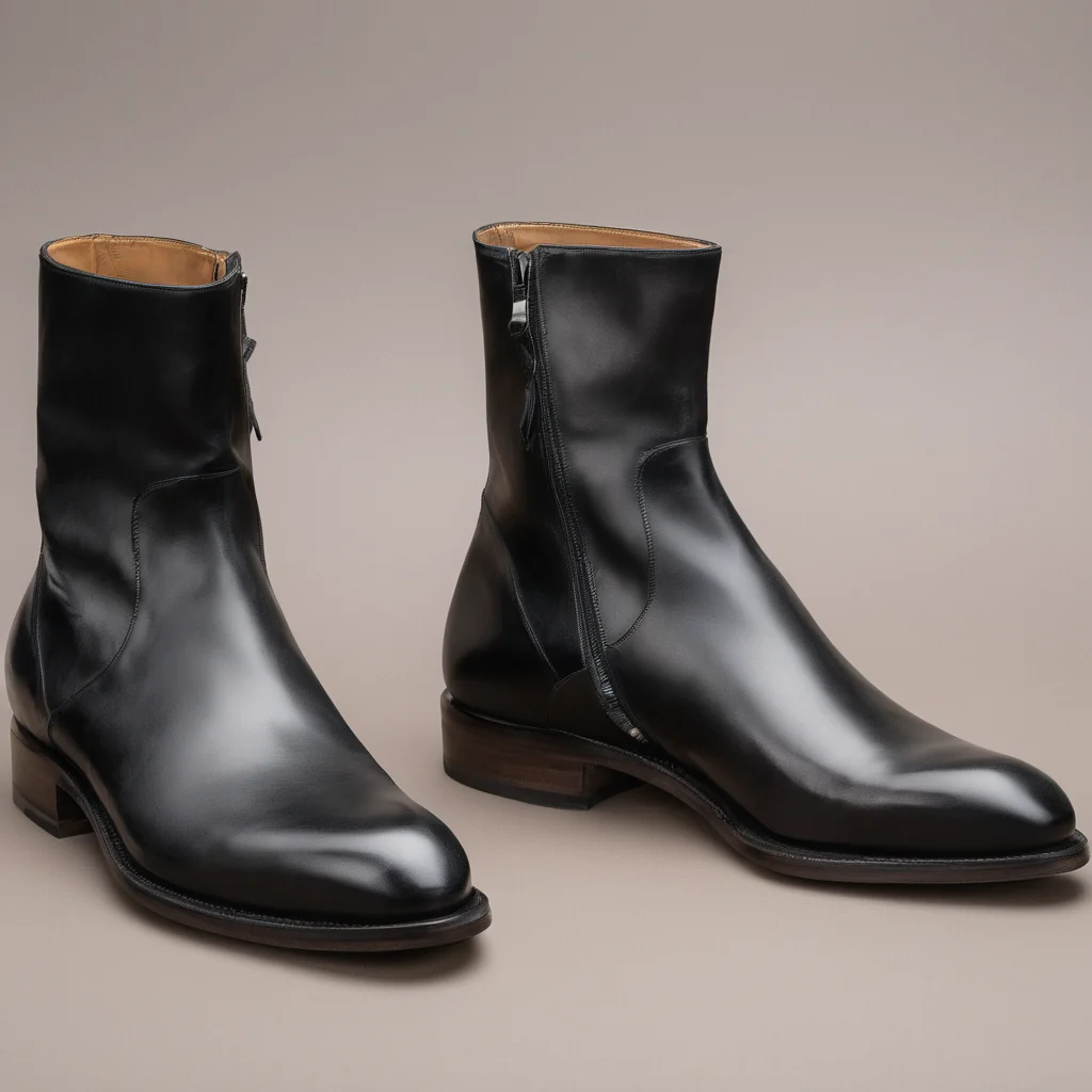 Valente" Black Leather Slip On Zipper Boots for Men