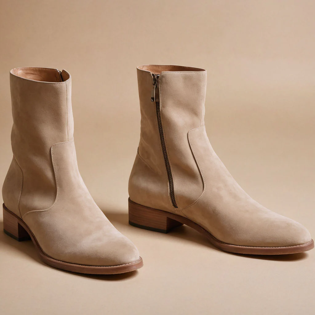 Valente" Grey Suede Leather Slip On Zipper Boots for Men