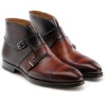 BROWN LEATHER ORTIGAS MONK STRAP BOOTS