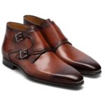 BROWN LEATHER CHAMBERY MONK STRAP BOOTS