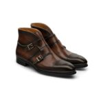 Mille Dollaari Double Monk Strap Stylish Derby Genuine Leather Brown Shoes